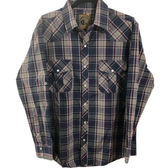 Coevals Club Pearl Snap Western Shirt Mens Medium Roll Tab L/S Gray Plaid - Picture 8 of 11